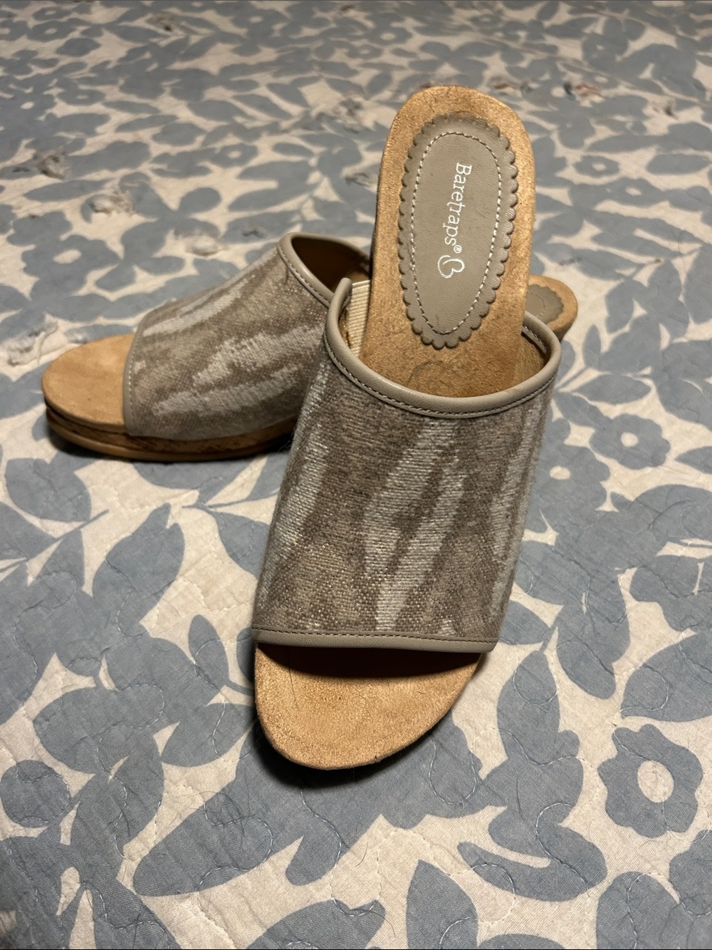 BareTraps Taupe Gray Slip-On Wedge Mules worn once!
